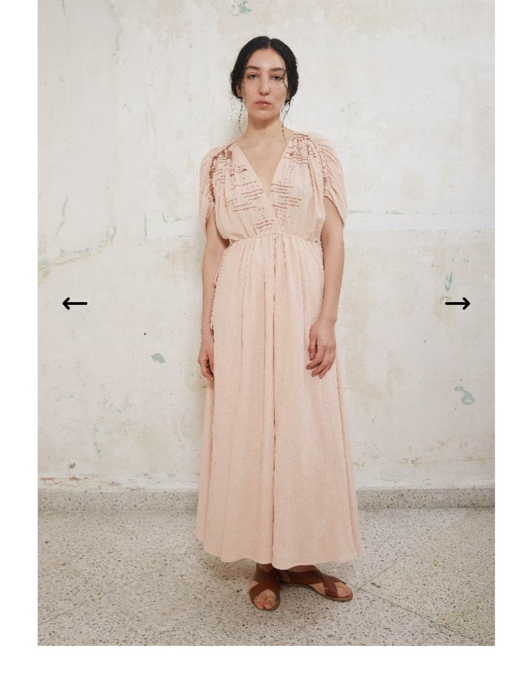 Oversized Adjustable Waist 100% Linen Embroidered V-Neck Maxi Dress